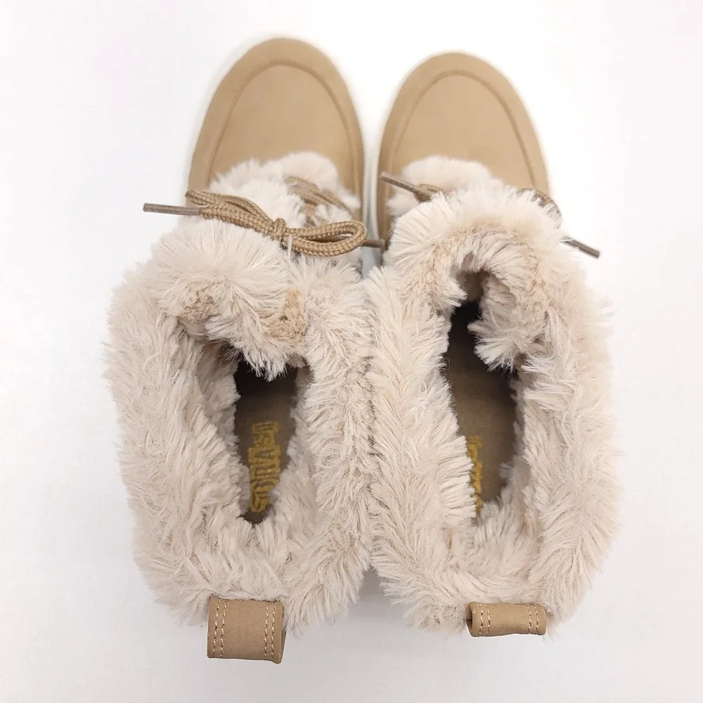 Brash Wedge Ankle Bootie Tan Faux Fur Trim Sneaker Womens Size 8